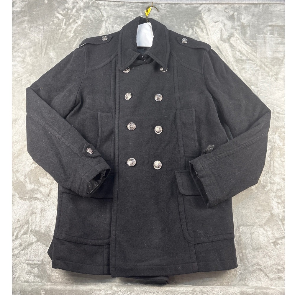 Sean John Pea Coat Mens XXL Wool Blend Black Double Breasted Military EUC